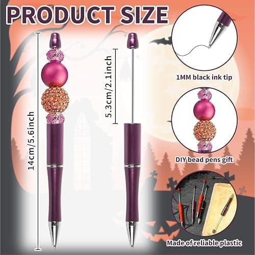 Whaline 24Pcs Halloween Beadable Pen Orange Purple Black Bead Ballpoint Pen Gel Ink Pen Retractable Writing Pens Beaded Crafting Pens with Extra Refills for DIY Office School Supplies thumbnail 3