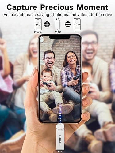 SCICNCE 512GB Flash Drive Intended for iPhone, USB Memory Photo Stick Storage for Photos Videos, Plug and Play No Application Required, Compatible with iPhone iPad Android and Computers (Metal Silver) - 512GB - Metal Silver thumbnail 4