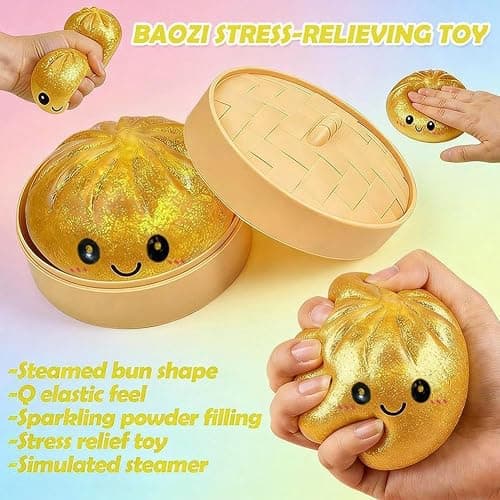 Random Flashy Dumpling Box Soft Toy, Colorful Smile Steamer Baozi Stress Relief Ball, Fun Party Solo Play, 1/2/4 Pieces thumbnail 5