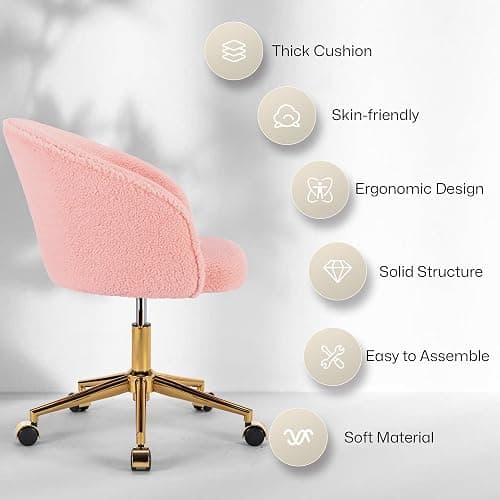 KCC Faux Fur Makeup Vanity Chair,Home Office Desk Chair with Wheels, Blue | Fluffy Swivel Modern Armchair Upholstered Fuzzy Height Adjustable for Teens Women Girls Elegant for Living Room Bedroom thumbnail 9