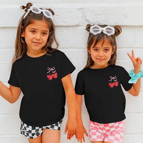 Vieawfi Magic Kingdom Shirts for Girls Bow Cherry Graphic Cute T Shirt Kids Toddler Holiday Vacation Trip Tees Preppy Tops thumbnail 3