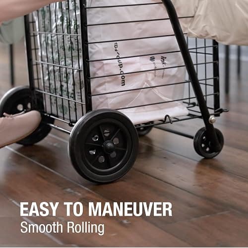 DMI Utility Cart with Wheels to be used for Shopping, Grocery, Laundry and Stair Climber Cart, Weighs 7.5 Pounds but holds up to 90 Pounds, Compact and Foldable, Black thumbnail 4