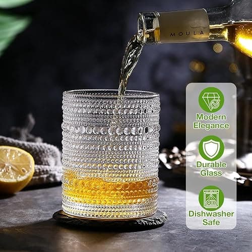 Hlukana Vintage Hobnail Drinking Glasses Set of 8, 12 oz Highball Glasses & 10 oz Cocktail Glasses Set, Kitchen Water Glasses Cup, Bar Tumbler Glassware Set for Beer, Juice, Cocktail, Whiskey, Milk thumbnail 5