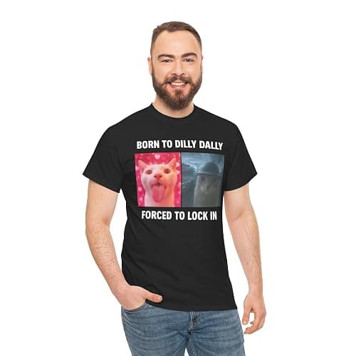Born to Dilly Dally Forced to Lock in Shirt, Funny Cursed Cat Meme T-Shirt, Gen Z Ironic Humor Tee, Unhinged Viral Y2K Shirt thumbnail 6