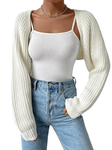 Verdusa Women's Y2k Cropped Cardigan Sweaters Lightweight Knit Open Front Bolero Shrugs Spring Fall Outfits - Image 1