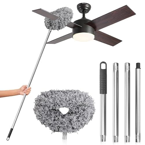 DRQ Ceiling Fan Cleaner Duster, Reusable Microfiber Duster with Extension Pole, 13 to 48 Inch Fan Blade Cleaner, Removable Dusters for Cleaning Walls Bookshelves Door Window Top (Grey) - Image 1