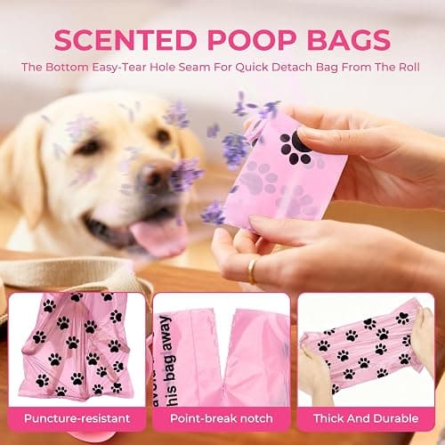 Dyforce 600 Count Dog Poop Bags Rolls with Dispenser Pink | Scented Leak Proof Pet Waste Poop Bags for Dogs 13x9", Extra Thick and Large Doggy Cat Litter Bags for Poops with Holder thumbnail 5