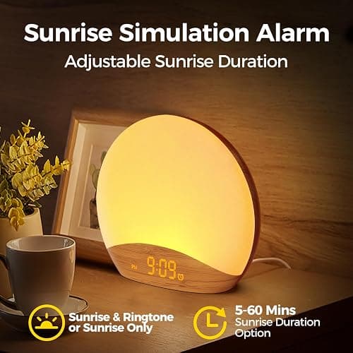 REACHER Wood Grain Sunrise Alarm Clock and Sound Machine Nightlight, Digital Dimmable Clock for Bedroom, 26 Sleep Sounds, White Noise Machine for Baby, Adults, Wake Up Light Alarm Clock for Kids thumbnail 8