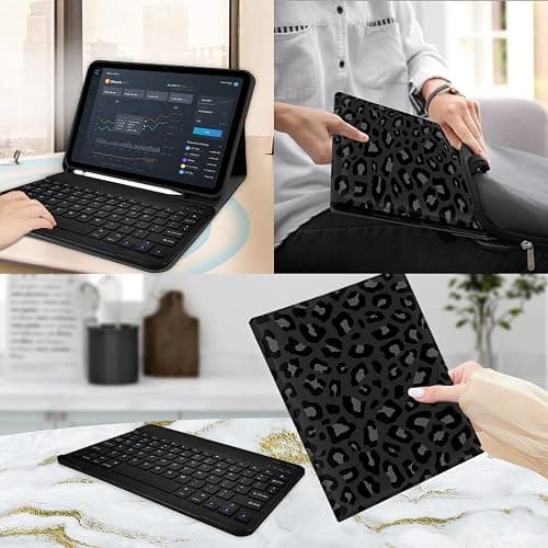 TopPerfekt Case Keyboard for iPad 11th (A16) 11-inch 2025 / iPad Gen 10th 10.9in 2022, Detachable,Rechargeable, Magnetically Absorbent, Pencil Holder for 10.9 inch Case with Keyboard-Leopard BlackGrey thumbnail 6
