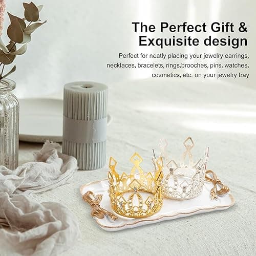 Warmtree Vintage Jewelry Organizer, Decorative Tray for Jewelry, Towel, Storage, Rings, Bracelets, Earrings, Cosmetics, Retro Design, Bow Decor Resin Plate Coquette for Room Decor, White thumbnail 6