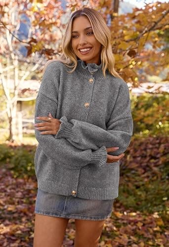MEROKEETY Women's Fall 2025 Chunky Cardigan Sweaters Trendy Ruffle Button Down Long Sleeve Casual Knit Coat Winter Clothes thumbnail 8