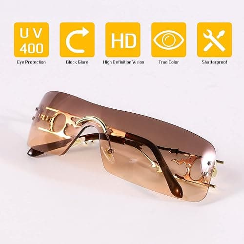 SENMARIES Rimless Y2k Sunglasses For Women Men Rectangle Vintage glasses Fashion Flame Metal Sunglass Frameless Retro Eyewear thumbnail 4