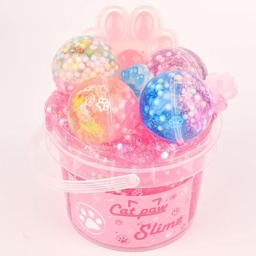 Pink Jelly Crunchy Cat's Paw Slime,Super Soft and Non-Sticky, Great for Birthday Gifts for Girl and Boys,Party Favors,Christmas Stocking Stuffers（300ml） thumbnail 3