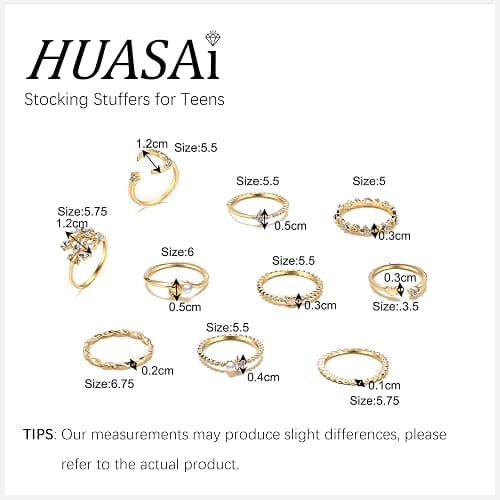 HUASAI Gold Stackable Rings for Women Stocking Stuffers for Teen Girls Trendy Cute Rings Boho Moon Star Butterfly Knuckle Ring Set Dainty Gold Rings Pack Teen Girl Christmas Gifts Jewelry Gifts thumbnail 5