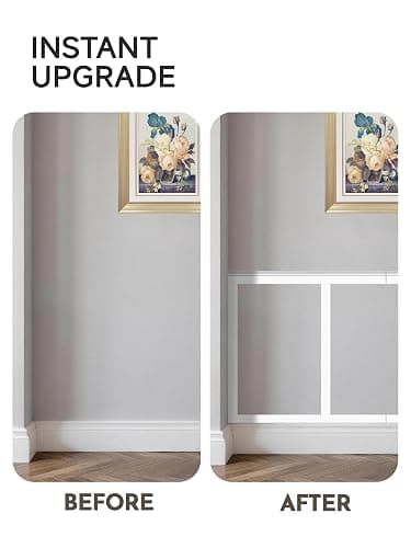 Upick Board and Batten Wainscoting Panels, Paintable, 120" x 43", White | Moisture-Resistant Lightweight PS, Pre-Cut Trim, Easy Glue-On Install for Bathroom, Kitchen, Living Room & Bedroom thumbnail 4