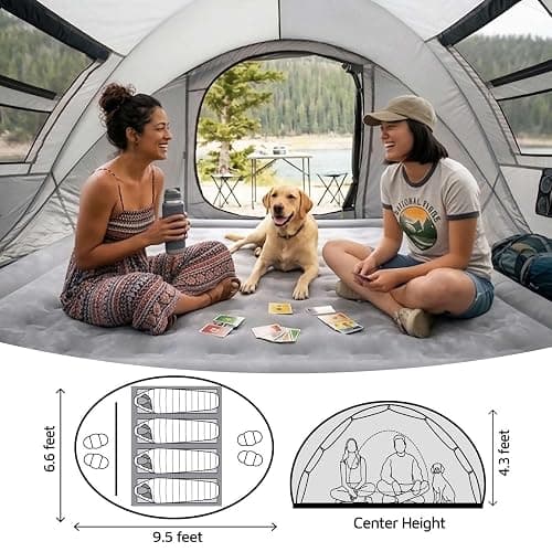 4 Person Pop Up Camping Tent, Waterproof Instant Family Tents,Easy Setup with 2 Doors Camping Tent for Hiking & Traveling, Grey thumbnail 2
