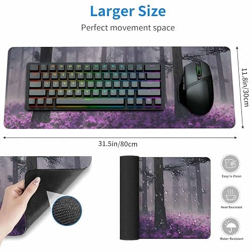 Woutay Desk Pad,Purple Flower Forest,Mouse Pad Gaming Large Desk Pad thumbnail 6