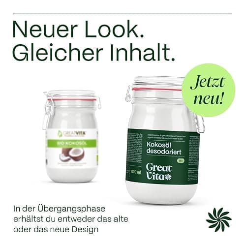 GreatVita Kokosöl, Geschmacksneutral (desodoriert), 1000 ml im Bügelglas zum Kochen Braten Backen thumbnail 2