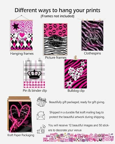 KBKBART 12 Pcs Mcbling Trashy Y2k Posters Room Decor and 50 Pcs Y2k Sticker | Unframed, Early 2000s Room Decor, Hot Pink Wall Collage Kit Aesthetic, Emo Baddie Prints for Girl's Dorm Bedroom Apartment thumbnail 4