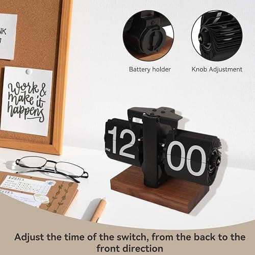 Cyrank Flip Clock Desk, Retro Digital Flip Down Clock Flip Digital Clock Mechanical Clock Flip Clock Vintage Automatic Turning Tube Clock Auto Flip Desk for Home Room Office Decoration(Black A) thumbnail 4