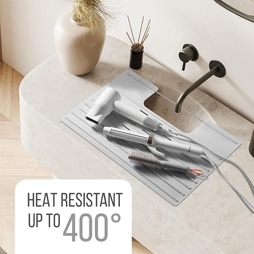 Maplefield Bathroom Sink Cover for Counter Space, Heat Resistant Silicone Sink Mat for Your Beauty Routine, Small Bathroom Space Saver Sink Cover for Makeup (Gray Large, 22 x 2 x 2 Inches) thumbnail 6