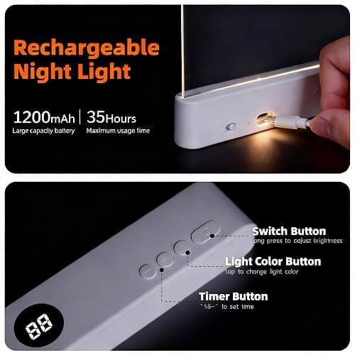 Rtettoa Avera Book Light - Rechargeable LED Reading Flat Clip on Night Light with 3 Colors & Timer Lamp for in Bed - Gifts for Readers Lovers Kids Women Men (White) thumbnail 6