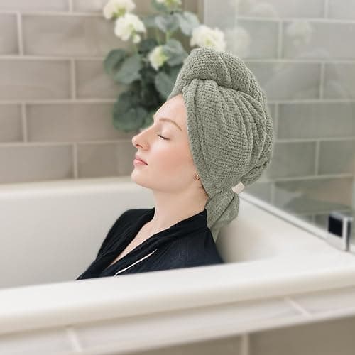 ROLSHOL 2 Packs Large Microfiber Hair Towels for Women, Super Absorbent & Quick Dry Hair Towel Wrap for Curly Hair Long & Short Hair- Anti-Frizz Hair Turbans for Wet Hair (Green & Clay) thumbnail 4