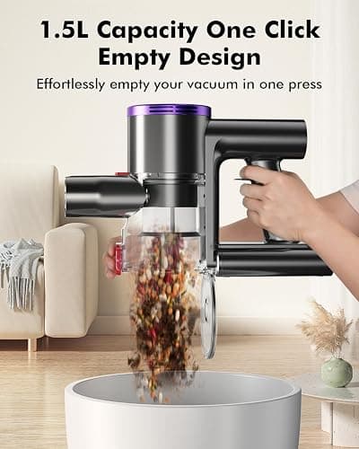 PINICO Cordless Vacuum Cleaner, 25kPA Vacuum Cleaners for Home, Stick Vac with Anti-Tangle Brush, 40 Mins Runtime, Lightweight, Versatile for Carpet, Hard Floor, Pet Hair (Purple) thumbnail 5