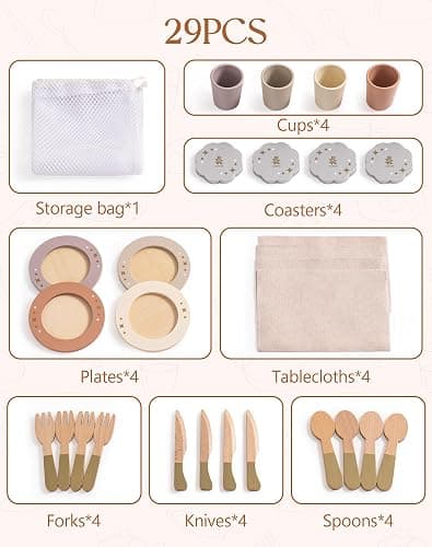 ROBUD 4-Set Wooden Play Dishes Set - Montessori-Inspired Play Food Accessories for Kids, Pretend Play Kitchen Set for Toddlers, Role Play Gift for Boys and Girls thumbnail 6