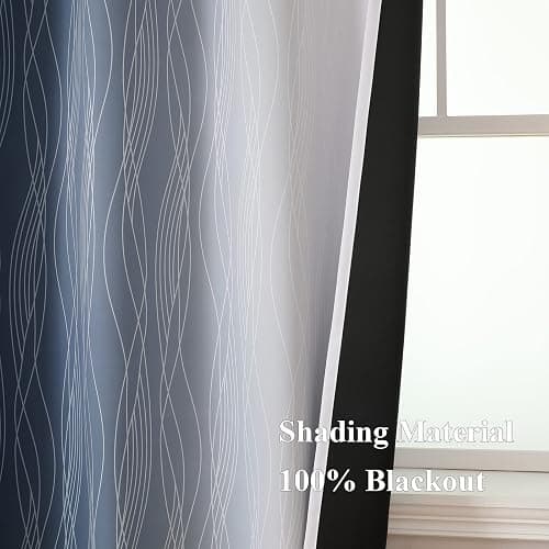 Estelar Textiler Navy Blue and Greyish White Blackout Curtains for Bedroom 84 Inches Long, Full Room Darkening Grommet Curtains for Living Room,Thermal Insulated Ombre Drapes,52Wx84L,2 Panels thumbnail 6