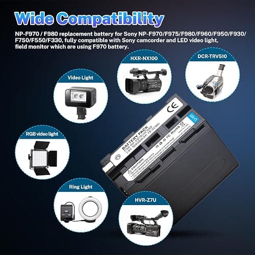 10800mAh Replacement Battery for Sony NP-F970 NP-F980 NP-F960 NP-F950 NP-F930 NP-F550 NP-F570 NP-F750 Batteries, for Sony Handycams, Field Monitor, Video Light with battery Memory Card Organizer thumbnail 2