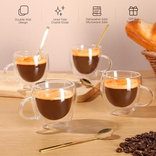 VENVENWEAVS Espresso Cups Set Of 4,Double Wall 5OZ Hand Blown coffee Shots Glass,Espresso Coffee Mugs In Gift Box,Perfect For Espresso,Latte,Cappuccinos,Tea Bag,Juice thumbnail 4