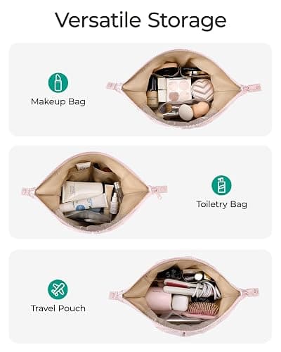 BAGSMART Makeup Bag Travel Makeup Bag, Cute Make Up Bag, Large Capacity Cosmetic Bags for Women, Wide-open Makeup Pouch Travel Essentials Toiletries Accessories Brushes (Black) thumbnail 7
