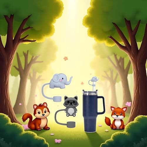 Elephants and raccoons Straw Cover for Stanley 40&30 Oz Cup, 10mm Silicone Straw Covers Cap for Stanley Cup Accessories, Cute Topper for Tumblers, Cap Stopper for Reusable Straws thumbnail 8