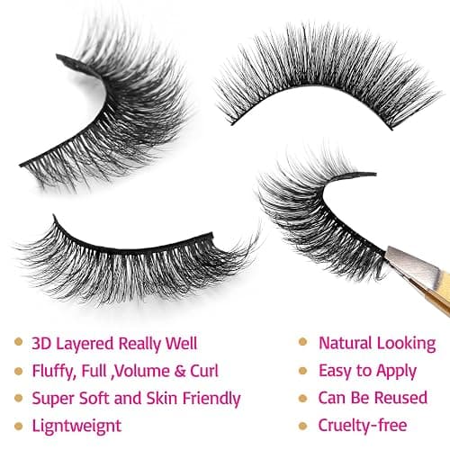 Eliace False Eyelashes Natural look Cat Eye Lashes Wispy Strips 3D Mink Lashes 13MM,15 Pairs Fake Eyelashes Faux Fluffy, Winged Fox Eyelashes, Soft Thin Band Comfortable Reusable False Lash Rosa Style thumbnail 3