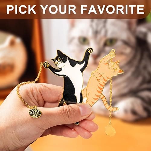 4 Pcs Cat Bookmark Set for Women, Cute Metal Bookmarks with Gold Chain and Round Charm, Book Marks for Reading Women, Book Marker, Bookmarks for Book Lovers thumbnail 6