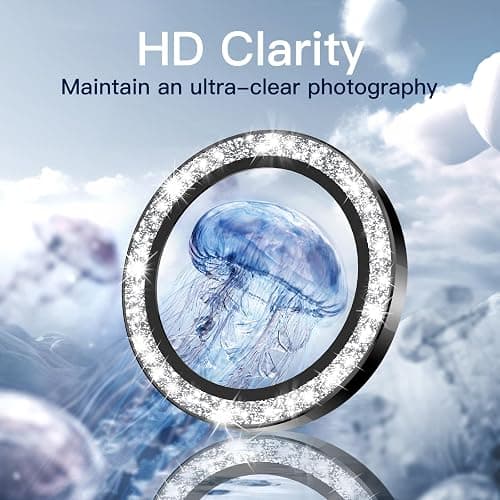 JETech Camera Lens Protector for iPhone 15/15 Plus, Black, 1 Set | Bling Glitter Individual, 9H Tempered Glass, Metal Ring Cover, HD Clear thumbnail 4