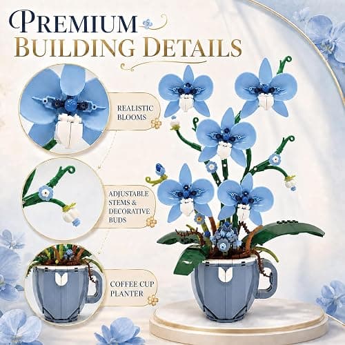 Blue Orchid Flower Building Set,Compatible with Lego Botanical Decor 567PCS | Elegant Plant floral decor and gift for women,moms and flower lovers on Valentine's Day,Mother's Day,birthdays and Christmas. thumbnail 5