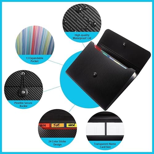 Expanding File Folder File Organizer 13 Pockets Accordion Filing Folder Expandable File Folder for Documents Aesthetic Paper Organizer Folder for Work, School, Home, Office, Black Transparent thumbnail 2
