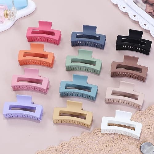 Sisiaipu 12 Pcs Medium Hair Clips, 3.5 Inch, Colorful - Hair Clips for Thick and Thin Hair, Square Claw Clips, Jaw Clips, Bulk Hair Accessories for Women and Girls thumbnail 4