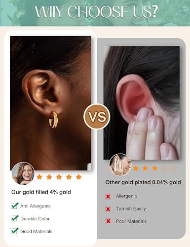 ORAZIO Gold Plated Chunky Hoop Earrings Set for Womens Trendy Silver Dainty Huggie Stacks Lightweight Hoops Earring Tarnish Free Jewelry for Women thumbnail 8