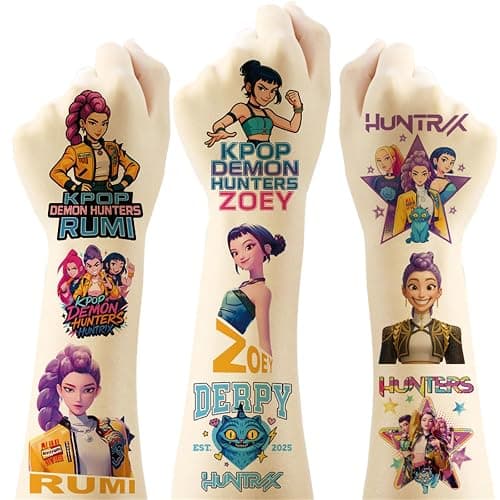 20pcs Demon Movie Hunters Temporary Tattoos for Kids Korean Idol Huntrx,Saja Boys,Jinwoo,Rumi,Tiger Decal Temporary Tattoos Body Stickers for Birthday Party Decorations,DIY Activity Supplies - Image 1