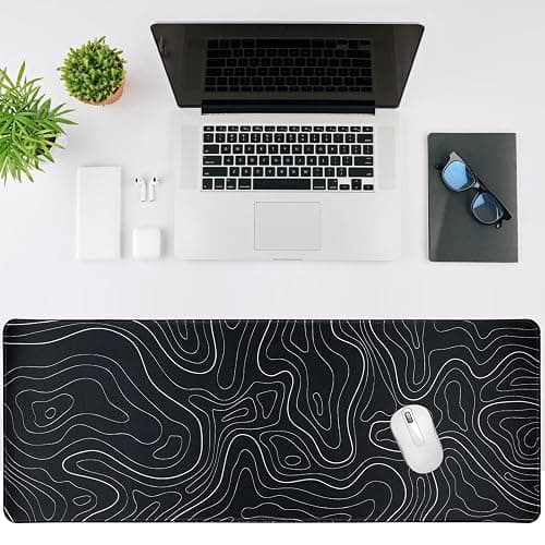 Gaming Mouse Pad Large 31.5 x 11.8in Topographic Keyboard Mousepad for Non-Slip Base and Stitched Edge, Extended Desk Pad XL Desk Mat (Black) thumbnail 4