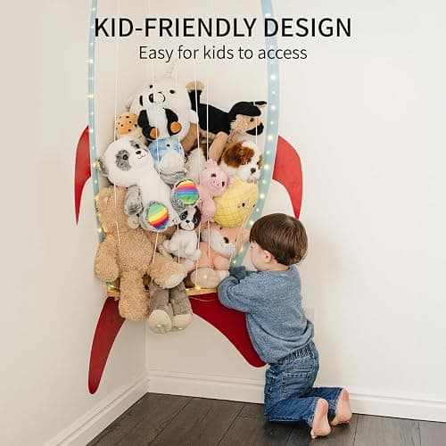 PUTSKA Corner Stuffed Animal Storage Organizer - Stuffed Animal Holder, Stuffy Storage, Space-Saving Plushies and Toy Corner Organizer for Kids Room - Spaceship thumbnail 7