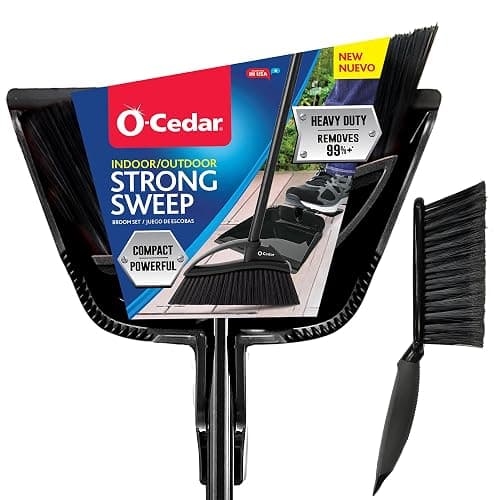 O-Cedar Strong Sweep Broom and Dustpan Set with Detail Brush | Indoor Outdoor Heavy Duty Stiff Bristle Broom | Step-On Dust Pan - Image 1