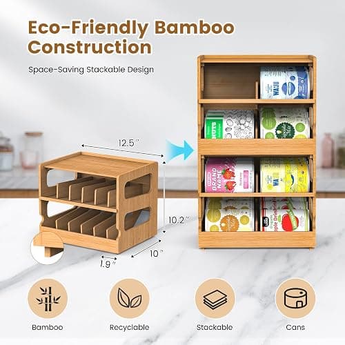 Teamkio Can Organizer for Pantry, Bamboo Pantry Organizer, 2 Tier Stackable Can Storage Rack Ideal for 36 Human and Pet Food Cans(FIFO) thumbnail 2