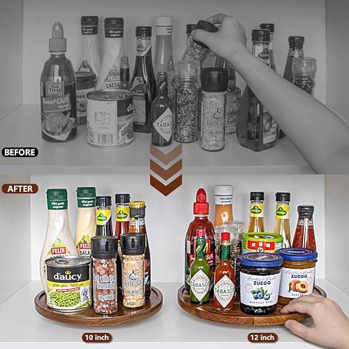 ANBOXIT Lazy Susan Organizer for Table, 10 Inch Wooden Lazy Susan Turntable for Cabinet, Acacia Wood Turntable Kitchen Spice Rack (1 Pack) thumbnail 5