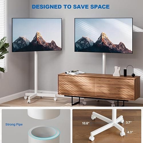 HOLMAXD Mobile TV Cart Rolling TV Stand for 23-65 Inch Screen Outdoor TV up to 110 lbs, Height Adjustable Portable TV Cart with Wheels and Tilt Mount, Outdoor TV Stand Mount, Max VESA 400x400mm, White - White thumbnail 4