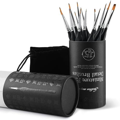 Golden Maple Miniature Paint Brushes, 15PC Model Brushes Micro Detail Paint Brush Set, Fine Detailing for Acrylics, Oils, Watercolors & Paint by Number, Figurine (Black) thumbnail 5