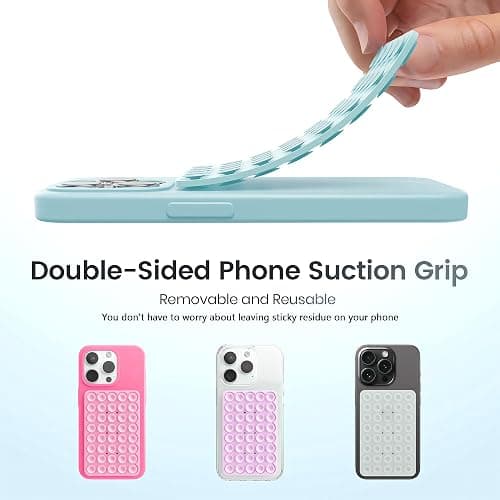 Double-Sided Strong Suction Phone Mount Detachable, Car Dashboard/Mirror/Shower Phone Holder for Thick Case, Asmr Video, Yoga, Tiktok Hands-Free Grip, Compatible iPhone & Android (Small, White+Blue) thumbnail 4